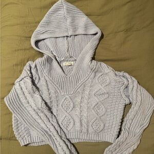 Aeropostale Light Gray V-Neck Cable Knit Sweater